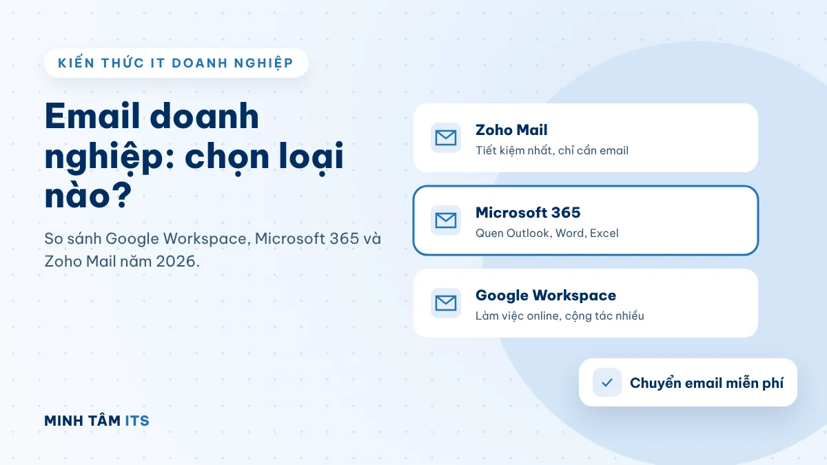 So sánh email doanh nghiệp Google Workspace, Microsoft 365 và Zoho Mail